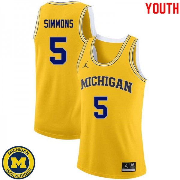 Youth Michigan Wolverines #5 Jaaron Simmons Yellow University Basketball Jersey